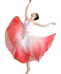 ORIDOOR 720 Damen-Tanzrock, 88,9 cm lang, Feen-Tanzrock, Farbverlauf, Swing-Rock, Ballett-, Modren-Tanzkostüme, Ein Rot-Weiß., Einheitsgröße von ORIDOOR