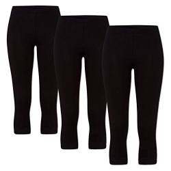 ORIGINAL BASICS Damen 3/4 Capri Leggings Baumwolle Kurz Blickdicht Normaler Bund (3er Pack) Schwarz L/XL (40/42) von ORIGINAL BASICS