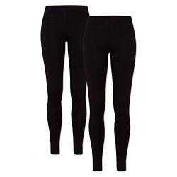 ORIGINAL BASICS Damen Leggings aus Baumwolle Lang Blickdicht Normaler Bund (2er Pack) Schwarz XXL (44/46) von ORIGINAL BASICS