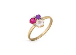 Fingerring OROLINO "585 Gold Rosaquartz Amethyst Rhodolith Brillant" Fingerringe Gr. 054 (17,2), Gold, gelb (gelb, rosa) Damen Fingerringe von OROLINO