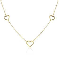 OROVI Damen Goldschmuck, Gold Kette mit drei Herze, 9 Karat (375) Gelbgold Herz Collier 42 cm von OROVI