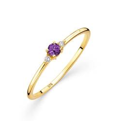 OROVI Damen Goldschmuck, Gold Ring mit Amethyst und 2 Diamanten 0.03 ct, Trilogie Ring, Verlobungsring, Edelstein, Gelbgold 9 Karat (375) von OROVI