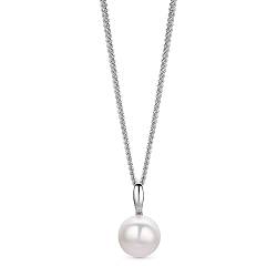 OROVI Schmuck Damen Perlenkette mit Einer weißen runden Süßwasser Zuchtperle Zeitlose Klassische Perlen Halskette aus 925 Sterling Silber, 46 cm lang von OROVI