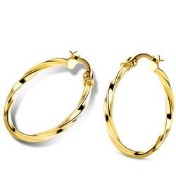 Orovi – Creolen aus 14 Karat Gelbgold (585) – Ohrringe Gold Damen mit gedrehtem Design hypoallergen & handgemacht – Hoop Goldohrringe mit Klappbügel in hochwertiger Schmuckschachtel (23 x 2 mm) von OROVI