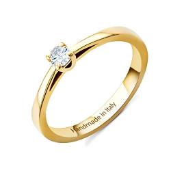 Orovi Damen Diamant Ring Gelbgold, Verlobungsring 14 Karat (585) Gold und Diamant Brillanten 0.1 Ct, Solitärring Ring Handgemacht in Italien von OROVI