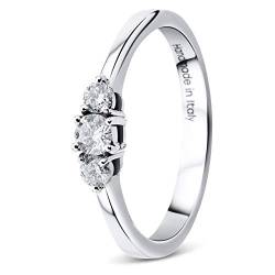 Orovi Damen Diamant Ring Weißgold, Verlobungsring 9 Karat (375) Gold und Diamanten Brillanten 0.23 Ct, Trio Diamant Ring Ring Handgemacht in Italien von OROVI
