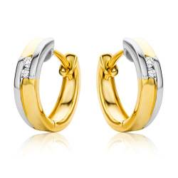 Orovi Damen Ohrringe Bicolor Gelbgold und Weißgold 0.04 Ct Diamant Creolen 14 Karat (585) Gold und Diamanten Brillanten von OROVI