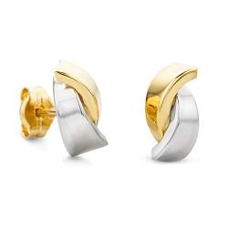 Orovi Damen Ohrringe Bicolor Gelbgold und Weißgold Ohrstecker gekreuzt 14 Karat (585) Gold von OROVI