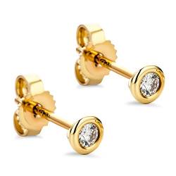 Orovi Damen Ohrringe mit Diamanten Gelbgold Solitär Ohrstecker 14 Karat (585) Gold und Diamant Brillanten 0.08 Ct Ohrring Handgemacht in Italien von OROVI