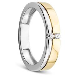 Orovi Damen Ring Bicolor Gelbgold und Weißgold 0.06 Ct Diamant Verlobunsring Ehering Trauring 14 Karat (585) Gold und Diamanten Brillanten von OROVI