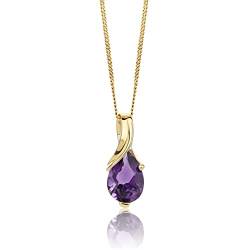 Orovi – Kette Damen aus 14 Karat (585) Gelbgold mit ovalem Amethyst im Tropfenschliff (0.57 ct) – Filigrane Edelstein Halskette Damen mit Anhänger – Goldkette Allergenfrei & handgemacht (45 cm) von OROVI