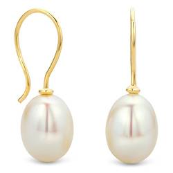 Orovi – Ohrringe mit Perlen aus 9 Karat Gelbgold (375) – Perlen-Ohrringe für Damen – Gold Ohrhänger inkl. Schmucketui – allergenfrei & handgemacht (23 x 8 mm) von OROVI