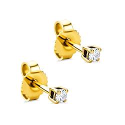 Orovi Schmuck Damen 0,08 Ct Diamant runde Solitärohrstecker mit 2 natürlichen Diamanten Brillanten in einer Krappen Fassung Zeitlose klassische Ohrringe aus Gelbgold 9 Karat / 375 Gold von OROVI