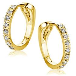 Orovi Schmuck Damen 0,10 Ct Diamant runde Creolen besetzt mit 16 natürlichen Diamanten im Brillantschliff Zeitlose klassische Ohrringe aus Gelbgold 18 Karat(750) Gold, Kreolen-Durchmesser 12mm von OROVI