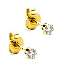 Orovi Schmuck Damen 0,12Ct Diamant Solitärohrstecker mit 2 natürlichen Diamanten Brillanten im Brillantschliff in einer Krappen Fassung Zeitlose klassische Ohrringe aus Gelbgold 14 Karat / 585 Gold von OROVI