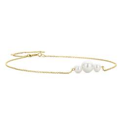 Orovi Schmuck Damen Armband Gelbgold mit 3 weiße runde Süßwasserperlen 6.5 mm Armkette aus 14 Karat (585) Gold, Länge Einstellbar 18-22cm von OROVI