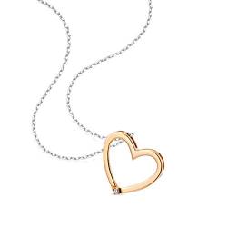 Orovi Schmuck Damen Diamant Herz–Halskette aus Bicolor Gold mit Herzanhänger Rotgold besetzt mit natürlichem Solitär Diamant in einer Krappenfassung Zeitlose Kette Weißgold 9 Karat(375), 45 cm lang von OROVI