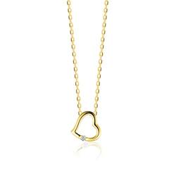 Orovi Schmuck Damen Diamant Herz–Kette Gold mit Herzanhänger besetzt mit natürlichem Solitär Diamant in einer Spannungsfassung Zeitlose klassische Halskette Gelbgold 9 Karat(375), 45 cm lang von OROVI