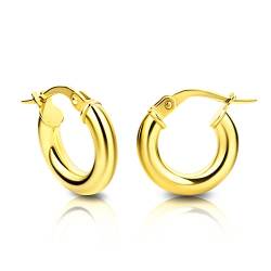 Orovi Schmuck Damen Klassische Zeitlose runde goldene Creolen Ohrringe elegante Klappcreolen aus Gelbgold 14 Karat(585) Gold, Kreolen-Durchmesser 14 mm von OROVI