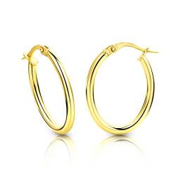 Orovi Schmuck Damen Klassische Zeitlose runde goldene Creolen Ohrringe elegante Klappcreolen aus Gelbgold 14 Karat(585) Gold, Kreolen-Durchmesser 24 mm von OROVI