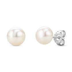 Orovi Schmuck Damen Perlen Ohrstecker mit runde weiße Süßwasser Zuchtperlen Zeitlose klassische Perlen Ohrringe aus 925 Sterling Silber von OROVI