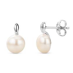 Orovi Schmuck Damen Perlen Ohrstecker mit runde weiße Süßwasser Zuchtperlen Zeitlose klassische Perlen Ohrringe aus 925 Sterling Silber von OROVI