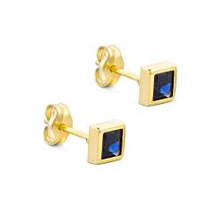 Orovi Schmuck Damen Rechteckige, quadratische Ohrringe Gold mit Edelstein/Geburtsstein Saphir in Blau klassische Ohrstecker aus Gelbgold 9 Karat / 375 Gold Edelstein schmuck von OROVI