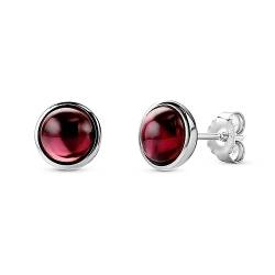 Orovi Schmuck Damen runde Granat- Ohrstecker mit Edelsteine/Geburtssteine natürliche runde rote Granate Zeitlose klassische Ohrringe aus 925 Sterling Silber von OROVI