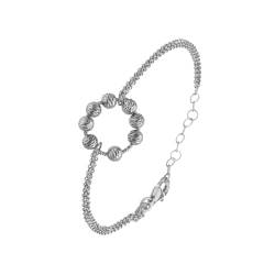 ORUS BIJOUX - Armband aus rhodiniertem Silber, Doppelketten, Kreis, mit Kugeln, Diamant-Effekt – Größe: 16 cm + 3 cm, Sterling-Silber von ORUS BIJOUX