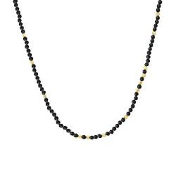 ORUS BIJOUX - Halskette Silber Gold Einfache Perlen Spinell Schwarz – Größe: 38 cm, Sterling-Silber 925/1000, Schwarzer Spinell, natürliche Perlen von ORUS BIJOUX