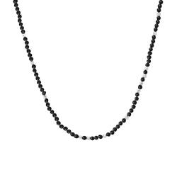 ORUS BIJOUX Halskette Silber rhodiniert einfache Perlen Spinell Schwarz, Sterling-Silber 925/1000, Schwarzer Spinell, natürliche Perlen von ORUS BIJOUX