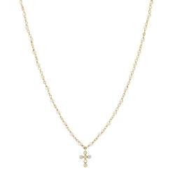 ORUS BIJOUX Halskette Silber vergoldet Kreuz aus weißem Zirkonia und weißen Naturperlen, Sterling-Silber 925/1000, Natürliche Perlen, Zirkonia von ORUS BIJOUX