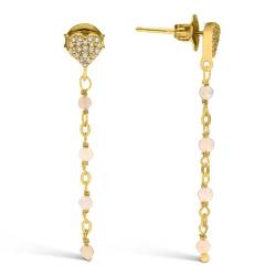 ORUS BIJOUX - Ohrringe Silber Gold Anhänger Herz Diamantiert Steine Opal Rosa – Größe: 3,5 cm, Sterling-Silber 925/1000 von ORUS BIJOUX