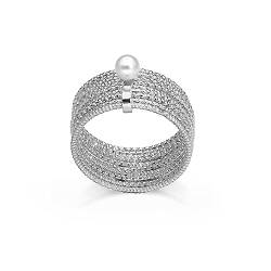 ORUS BIJOUX Ring aus rhodiniertem Silber, mehrere Kreise, mit natürlicher Perle, Sterling Silber, Kein Edelstein von ORUS BIJOUX
