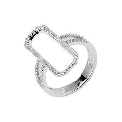 ORUS BIJOUX - Ring aus rhodiniertem Silber, modern, rechteckig, besetzt – Größe: 0 cm, Sterling Silber, zirkonia von ORUS BIJOUX