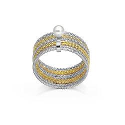 ORUS BIJOUX Ring aus rhodiniertem und vergoldetem Silber, zweifarbig, mehrere Kreise, mit natürlicher Perle, Sterling Silber, Kein Edelstein von ORUS BIJOUX