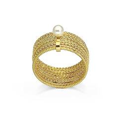 ORUS BIJOUX Ring aus vergoldetem Silber, mehrere Kreise, mit natürlicher Perle, Sterling Silber, Kein Edelstein von ORUS BIJOUX