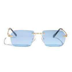 Retro rahmenlose Sonnenbrille für Herren Damen Rechteckige Sonnenbrille Ultra Kleiner Rahmen, blau von OS SUNGLASSES