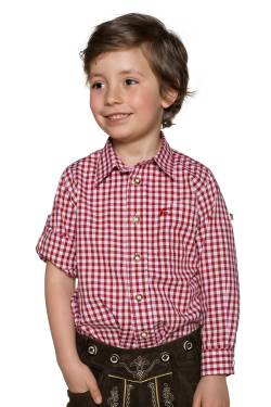 Kinder Trachtenhemd langarm rot karo 140079 von OS-Trachten