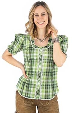 OS Trachten Damen Bluse Kurzarm Trachtenbluse mit Rundhalsausschnitt Klosy, Größe:50, Farbe:giftgrün von OS Trachten