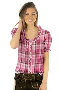 OS Trachten Damen Bluse Kurzarm Trachtenbluse mit Rundhalsausschnitt Smussu, Größe:34, Farbe:dunkelrot von OS Trachten
