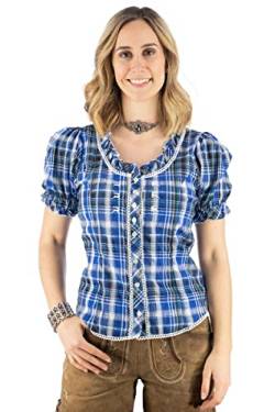 OS Trachten Damen Bluse Kurzarm Trachtenbluse mit Rundhalsausschnitt Smussu, Größe:40, Farbe:Kornblau von OS Trachten
