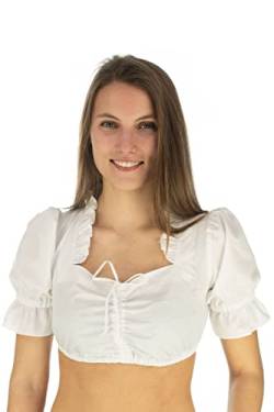OS Trachten Damen Bluse Kurzarm Unterziehbluse Dirndlbluse mit Kastenausschnitt Smufi, Größe:36, Farbe:weiß von OS Trachten
