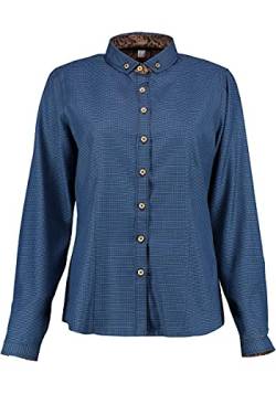 OS Trachten Damen Bluse Langarm Trachtenbluse mit Button-Side Kragen Olepi, Größe:44, Farbe:Mittelblau von OS Trachten