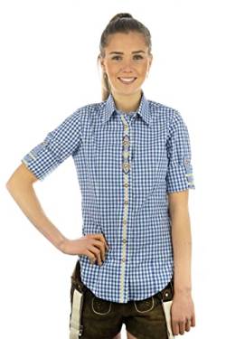 OS Trachten Damen Bluse Langarm Trachtenbluse mit Liegekragen Flosa, Größe:42, Farbe:Mittelblau von OS Trachten