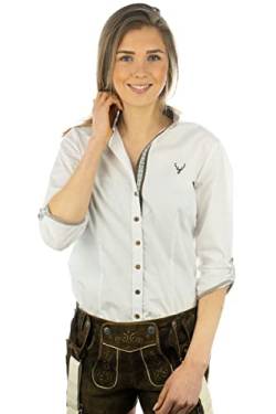 OS Trachten Damen Bluse Langarm Trachtenbluse mit Stehkragen Lomuc, Größe:50, Farbe:weiß von OS Trachten