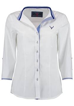 OS Trachten Damen Bluse Langarm Trachtenbluse mit Stehkragen Smego, Größe:42, Farbe:weiß von OS Trachten