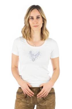 OS Trachten Damen T-Shirt Kurzarm Trachtenshirt mit Rundhalsausschnitt Wimporo, Größe:XL, Farbe:weiß-hellblau von OS Trachten