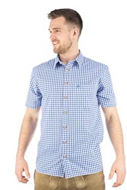 OS Trachten Herren Hemd Kurzarm Trachtenhemd mit Liegekragen Zihul, Größe:43/44, Farbe:Mittelblau von OS Trachten