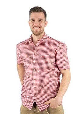 OS Trachten Herren Hemd Kurzarm Trachtenhemd mit Liegekragen Zihul, Größe:53/54, Farbe:mittelrot von OS Trachten